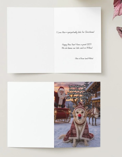 Perpetually late for Christmas — Willow reindeer card