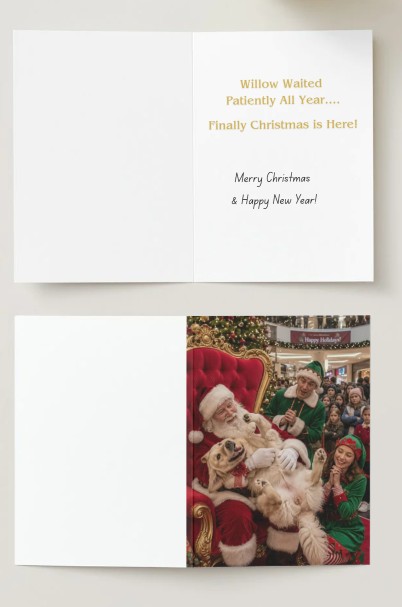 Willow waited patiently all year — Santa holiday card