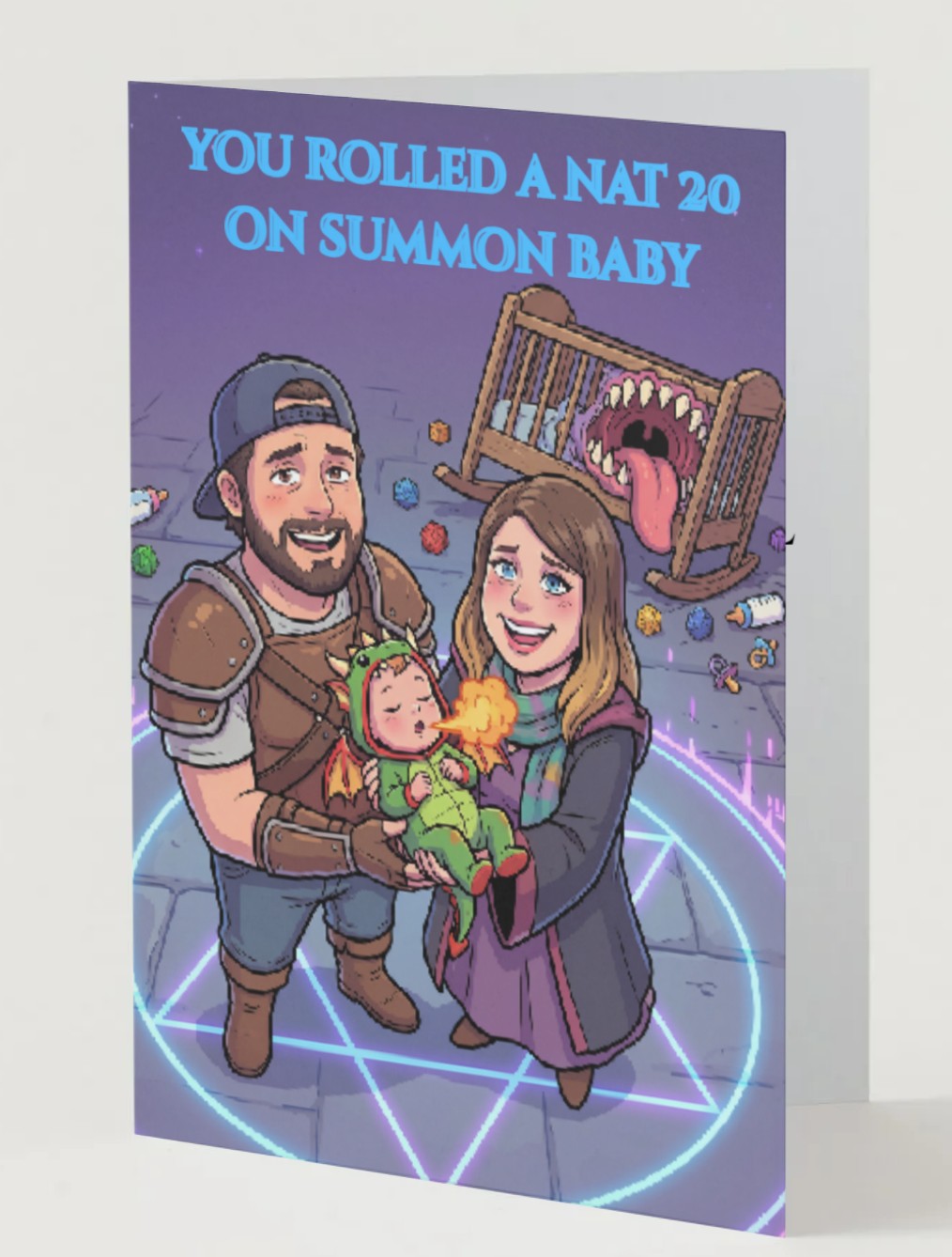 Inside of the custom Dungeons and Dragons baby announcement card
